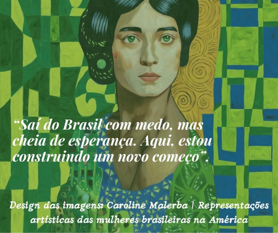 Retrato artístico de uma mulher brasileira, representando as empreendedoras brasileiras na América. Arte de Caroline Malerba.